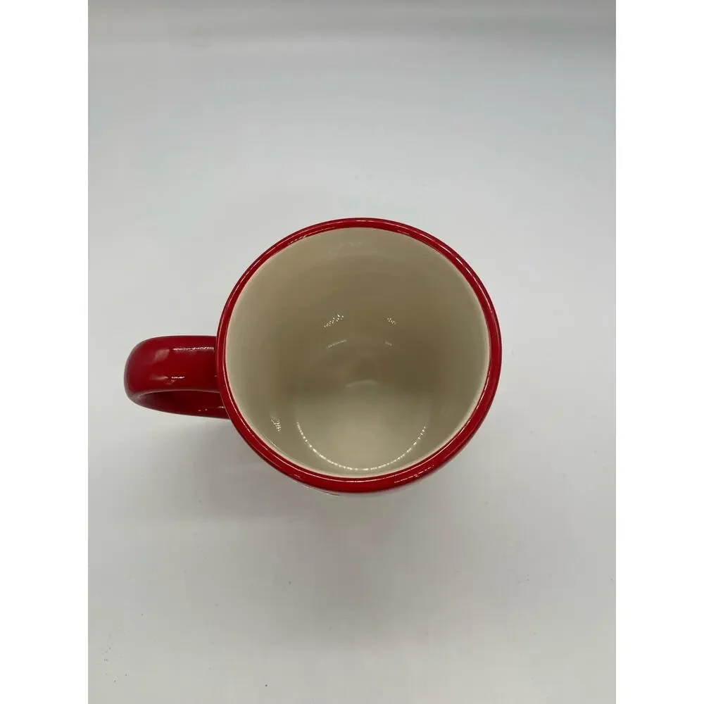Pier 1 Decorations Christmas Tree & Snowflakes Red Coffee Mug 4.5”